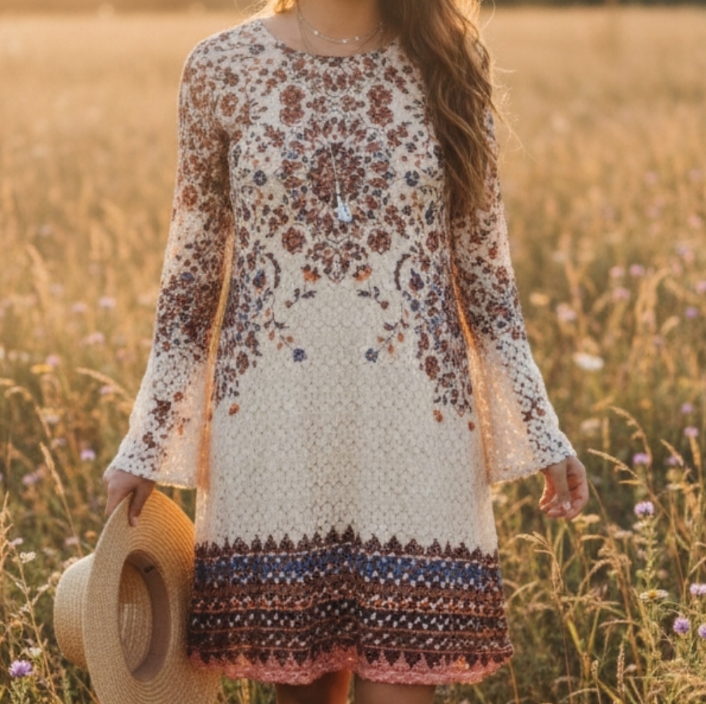 [[Xhilaration]] Floral Print Crochet Lace Dress